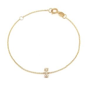 14K Real Yellow Gold  Initial ”I” Single Prong Diamond Bracelet 7+1″